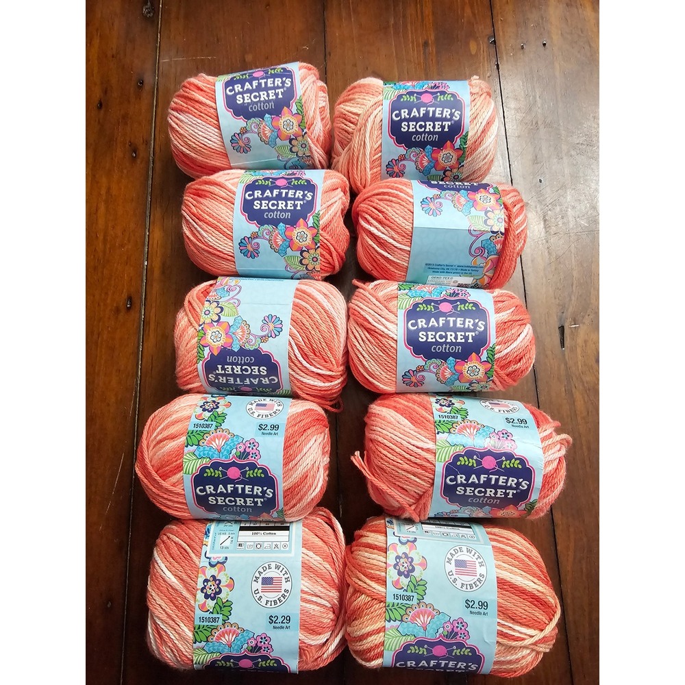 10 Skeins Crafter's Secret Cotton Yarn Mango Stonewashed Orange Variegated 2oz